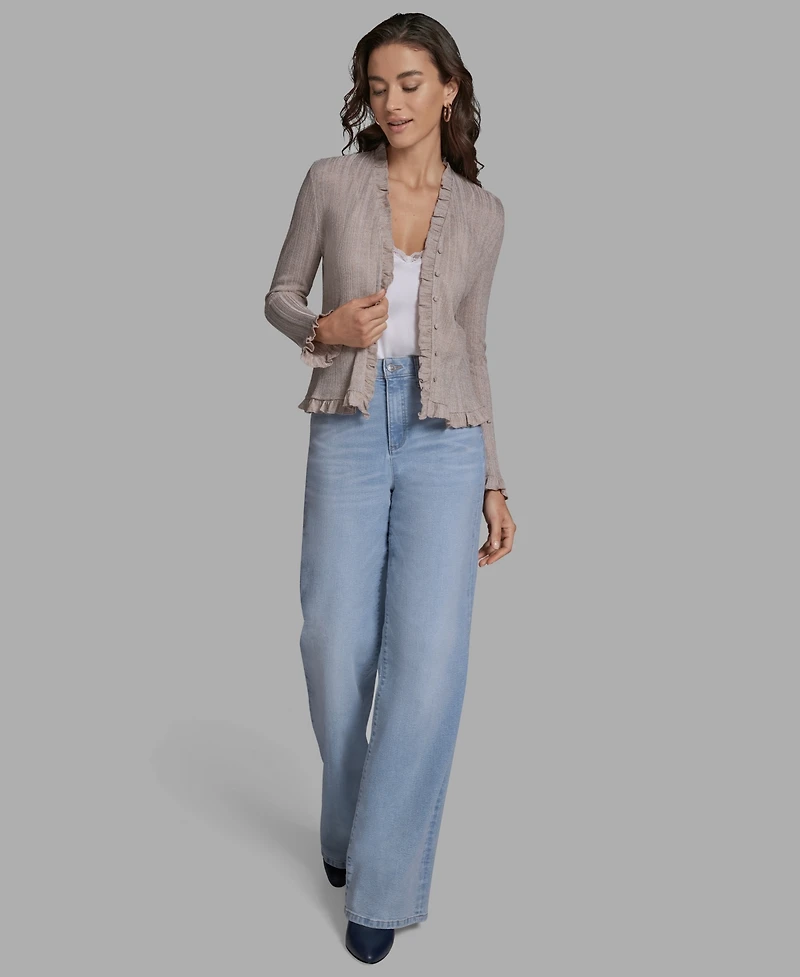 Bcbg Women's V-Neck Ruffle Hem Cardigan Sweater