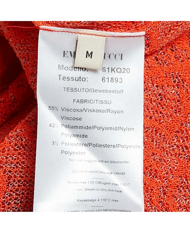 Pre-Owned Emilio Pucci Women's Orange Monogram Patterned Sheer Knit Long Sleeve Top