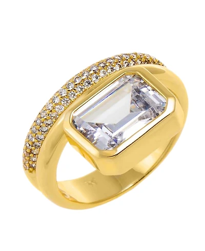 by Adina Eden Cubic Zirconia Gold Plated Emerald Bezel Double Row Ring