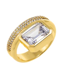 by Adina Eden Cubic Zirconia Gold Plated Emerald Bezel Double Row Ring