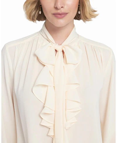Elle Collection Women's Flounce-Trimmed Tie-Neck Blouse Top