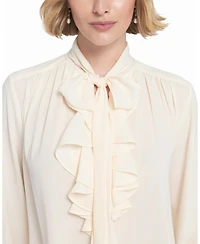 Elle Collection Women's Flounce-Trimmed Tie-Neck Blouse Top