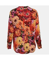 Pre-Owned Stella Mccartney Women's Red Poppy Print Silk Long Sleeve Blouse