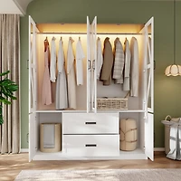 Homsee 6-door 2-drawer wardrobe with Led lights and clothes hanger