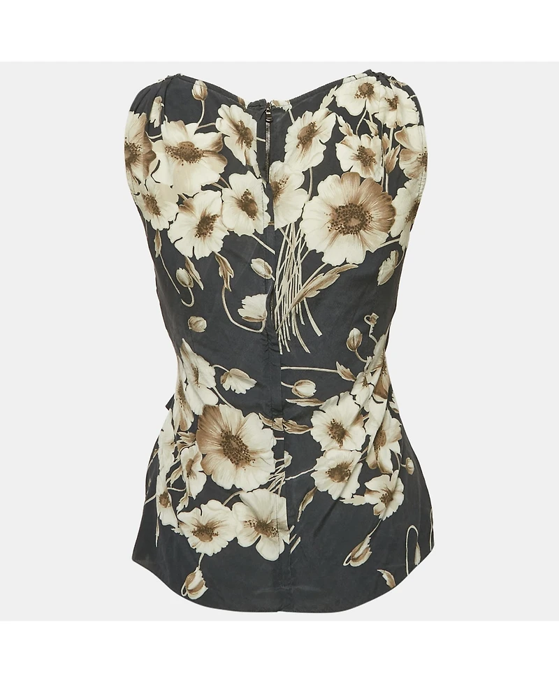 Pre-Owned Dolce & Gabbana Women's Dark Grey Floral Print Silk Blend Draped Top