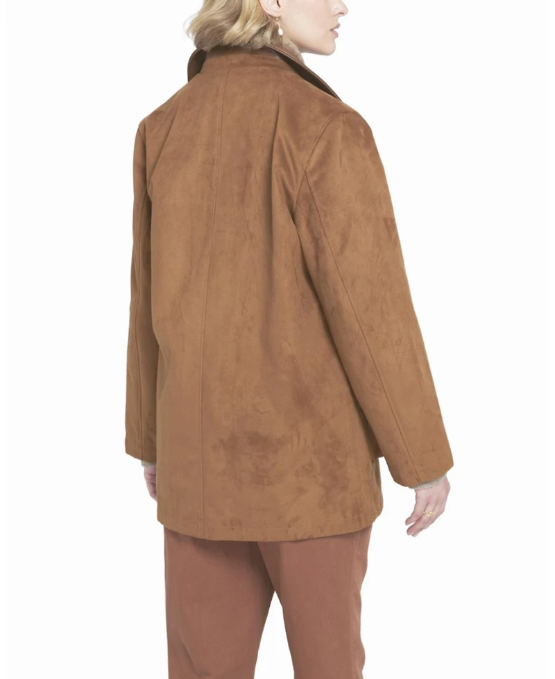 Elle Collection Women's Faux Suede Barn Jacket Utility Coat