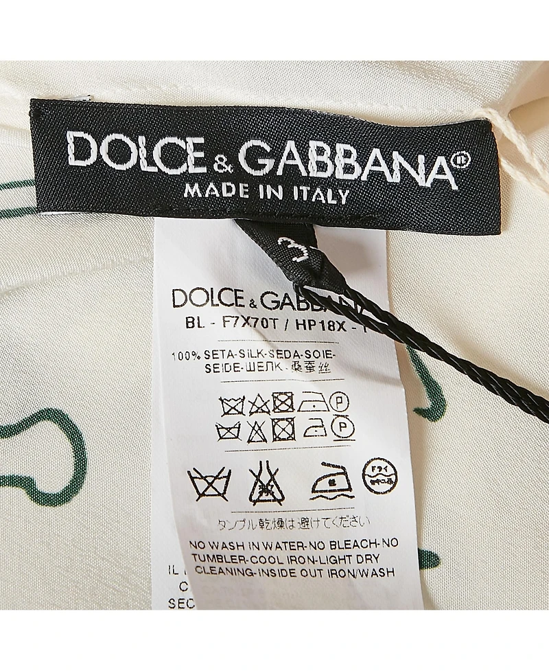 Pre-Owned Dolce & Gabbana Women's Off White Bird Cage Print Silk Blouse