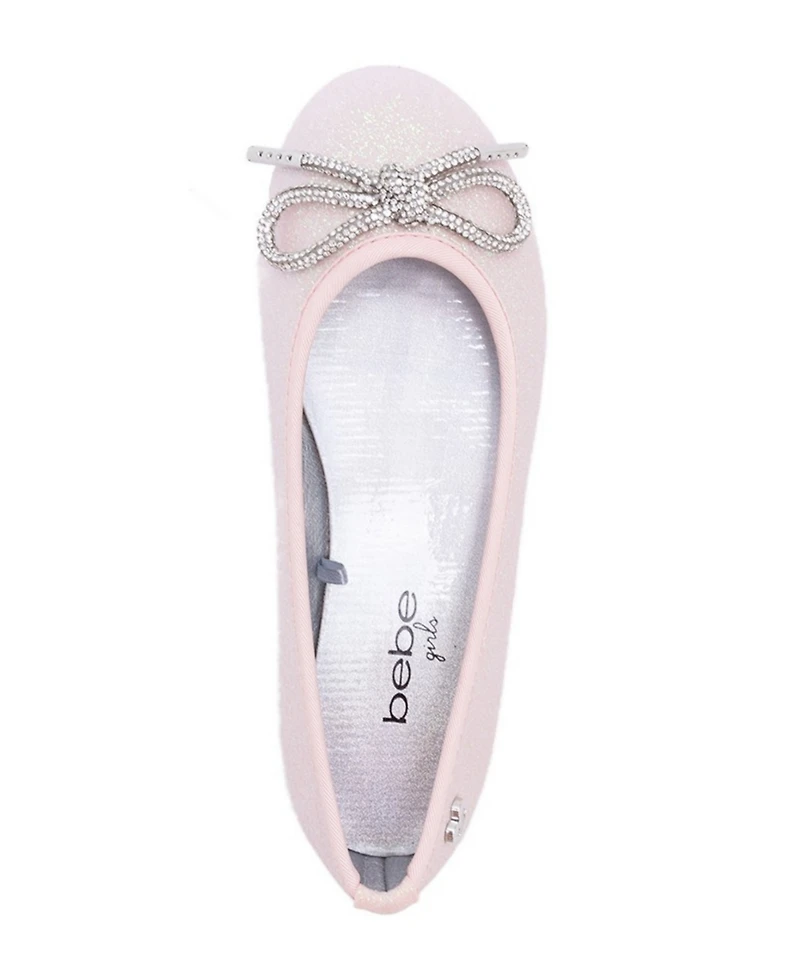 Bebe Girls' 1-13 Rhinestone Bow Glitter Ballet Flats