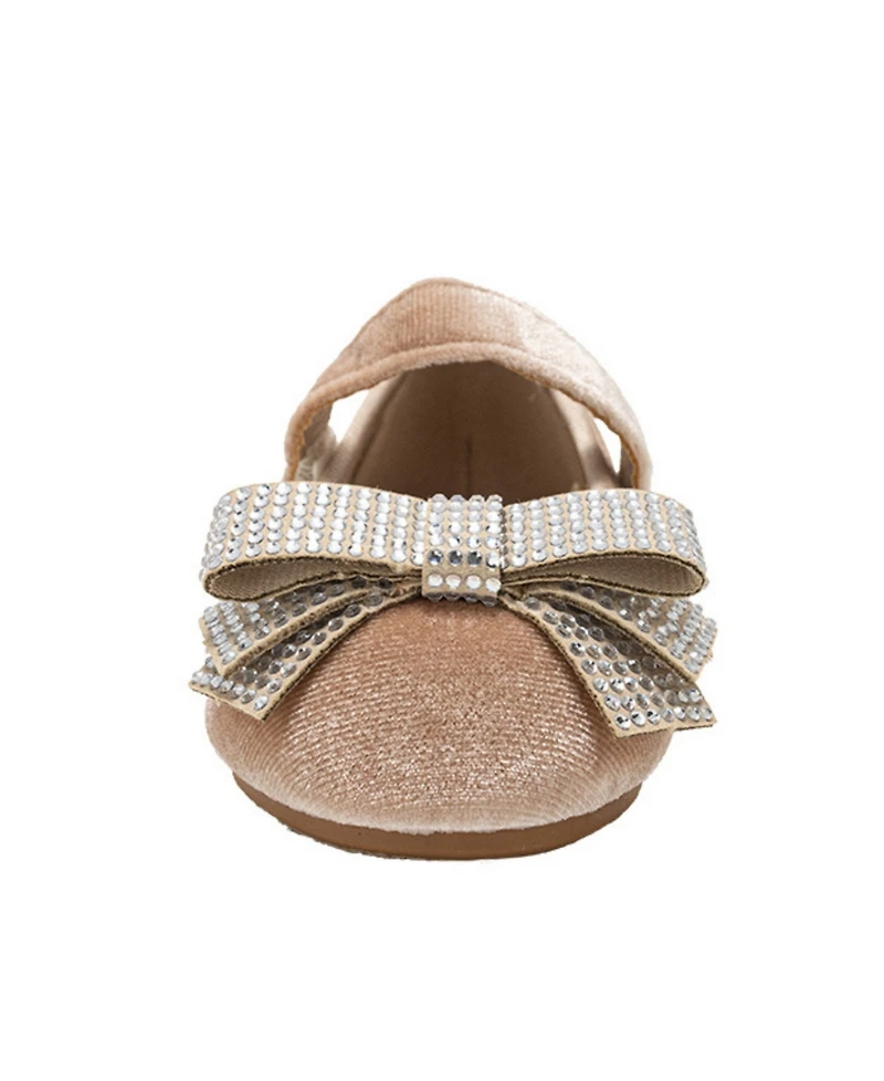 Bebe Girls' Toddler 5T-9T Velvet Rhinestone Bow Flats
