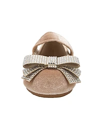 Bebe Girls' Toddler 5T-9T Velvet Rhinestone Bow Flats
