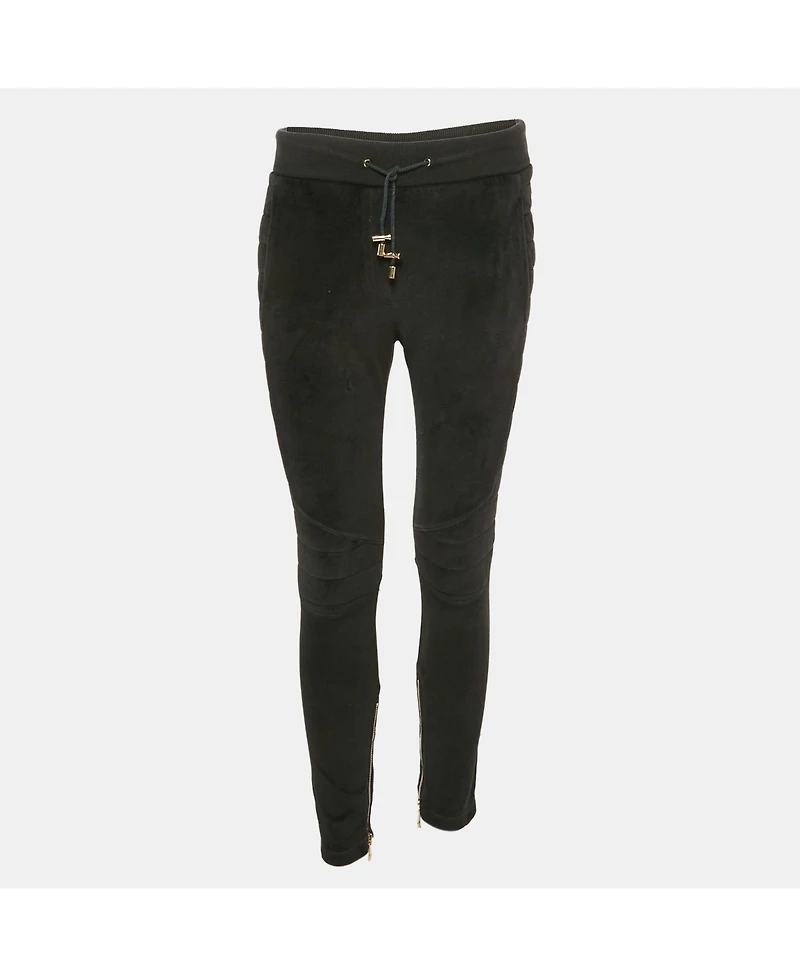 Pre-Owned Balmain Women's Black Velour Quilted Detail Pants