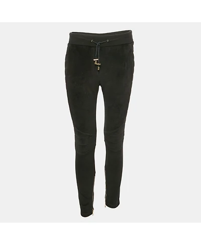 Pre-Owned Balmain Women's Black Velour Quilted Detail Pants