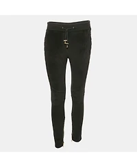Pre-Owned Balmain Women's Black Velour Quilted Detail Pants