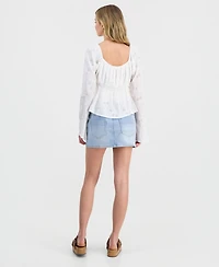 Madden Girl Juniors' Long-Sleeve Eyelet Woven Top