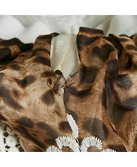 Pre-Owned Dolce & Gabbana Women's Brown Leopard Print Lace Trim Silk Mini Skirt