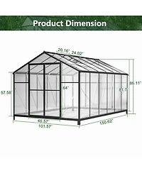 Premium 8'x12' Walk-In Greenhouse with Polycarbonate Walls and Aluminum Frame