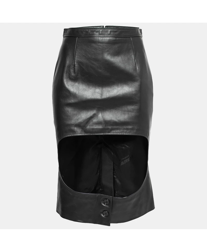 Pre-Owned Burberry Women's Black Leather Step-Through Pencil Skirt