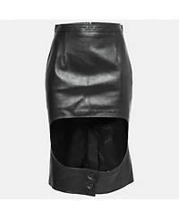 Pre-Owned Burberry Women's Black Leather Step-Through Pencil Skirt