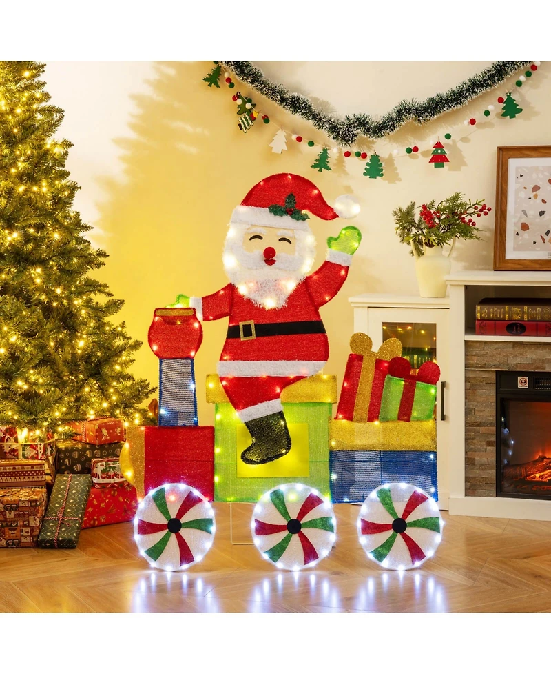 Costway Lighted Santa on Train Christmas Decoration with Led Lights Gift Boxes