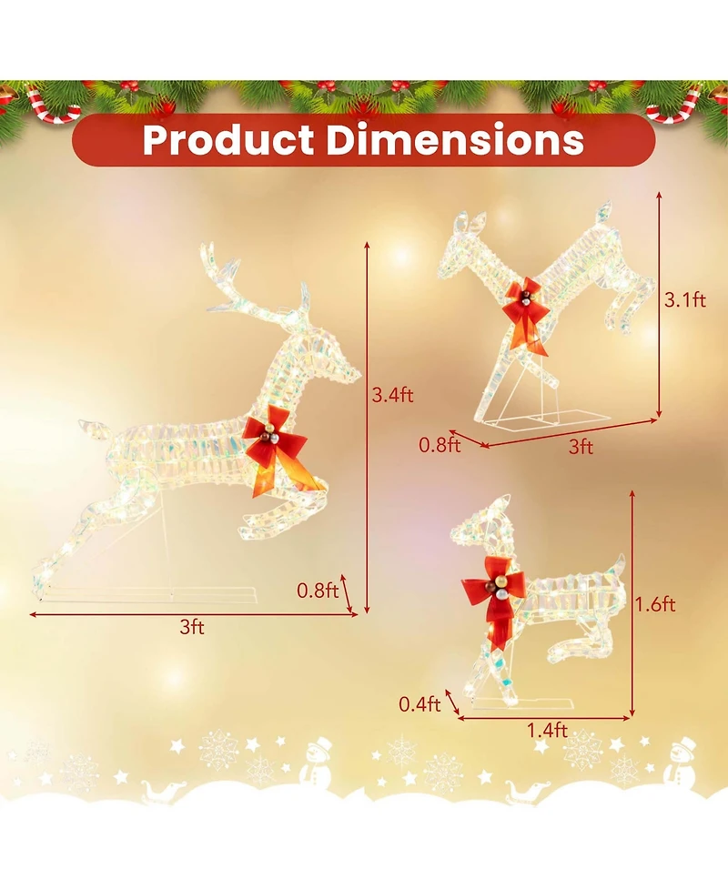 Christmas Lighted Reindeer with Led Lights and Red Bows Stakes