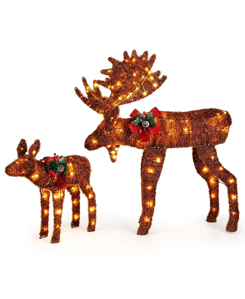 2 Pcs Lighted Moose Family Light-up Xmas Deer Decorations with 170 Led Lights