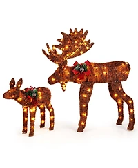 2 Pcs Lighted Moose Family Light-up Xmas Deer Decorations with 170 Led Lights