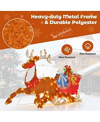 Lighted 2D Christmas Reindeer and Sleigh Decoration Pre-Lit Glittered Decoration