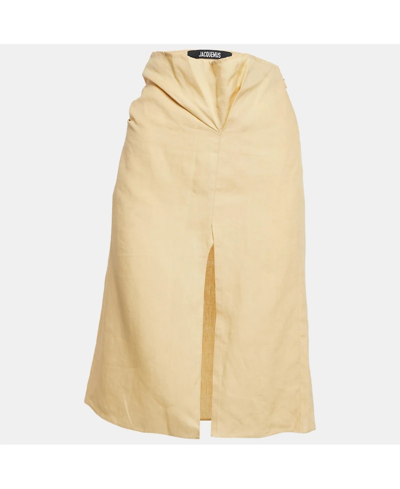 Pre-Owned Jacquemus Women's Yellow Linen Drape Style La Jupe Pencil