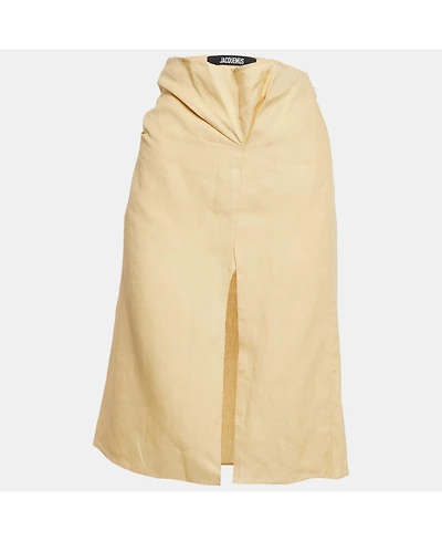 Pre-Owned Jacquemus Women's Yellow Linen Drape Style La Jupe Pencil