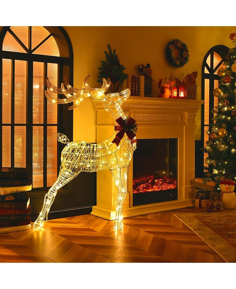 Costway 4.4FT Lighted Standing Reindeer Christmas Decoration Pre-Lit 120 Led Bulbs
