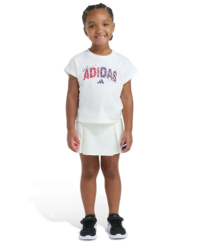 adidas Girls' 2T-6X Crewneck T-Shirt and Pleated Skort, 2-Piece Set