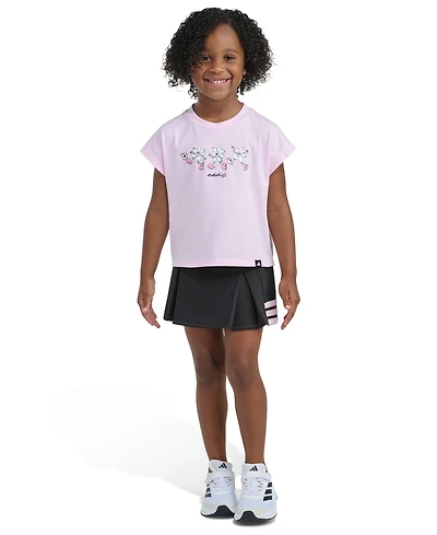 adidas Girls' 2T-6X Crewneck T-Shirt and Pleated Skort, 2-Piece Set