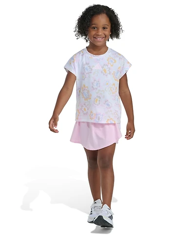 adidas Girls' 2T-6X Printed Box T-Shirt and Wrap Skort, 2-Piece Set