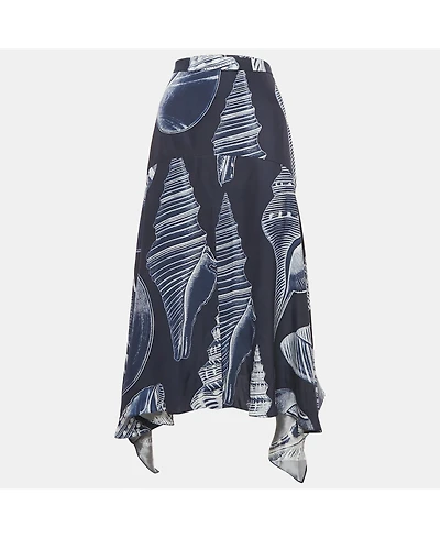Pre-Owned Stella Mccartney Women's Blue Ariah Shell Print Sati Silk Midi Skirt
