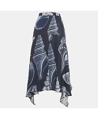 Pre-Owned Stella Mccartney Women's Blue Ariah Shell Print Sati Silk Midi Skirt