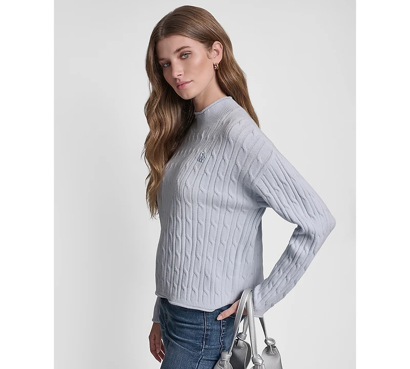 Dkny Jeans Women's Mock Neck Drop Shoulder Cable Sweater