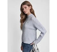 Dkny Jeans Women's Mock Neck Drop Shoulder Cable Sweater