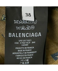 Pre-Owned Balenciaga Women's Green Geometric Print Crepe Loose Fit Shirt