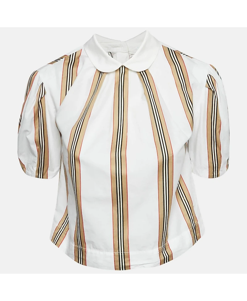 Pre-Owned Burberry Women's White Cotton Nova Stripe Detail Button Back