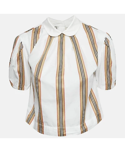 Pre-Owned Burberry Women's White Cotton Nova Stripe Detail Button Back