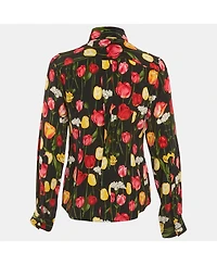 Pre-Owned Dolce & Gabbana Women's Tulip Print Silk Long Sleeve Shirt