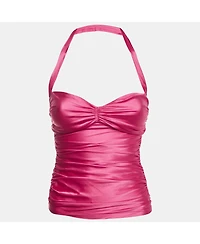 Pre-Owned Dolce & Gabbana Women's Pink Satin Ruched Halter Neck Top