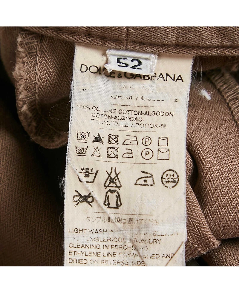 Pre-Owned Dolce & Gabbana Men's Brown Herringbone Cotton Pants