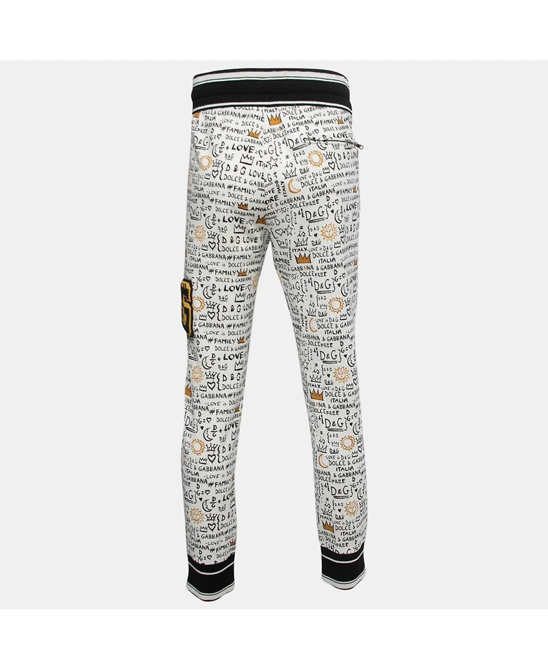 Pre-Owned Dolce & Gabbana Women's White Printed Cotton Knit Joggers