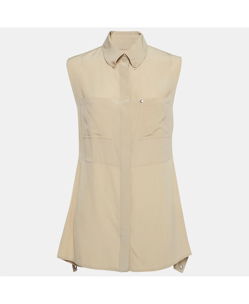 Pre-Owned Burberry Women's Beige Silk Buttoned A-Line Sleeveless Shirt Blouse