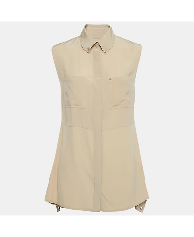 Pre-Owned Burberry Women's Beige Silk Buttoned A-Line Sleeveless Shirt Blouse