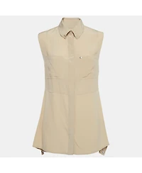Pre-Owned Burberry Women's Beige Silk Buttoned A-Line Sleeveless Shirt Blouse