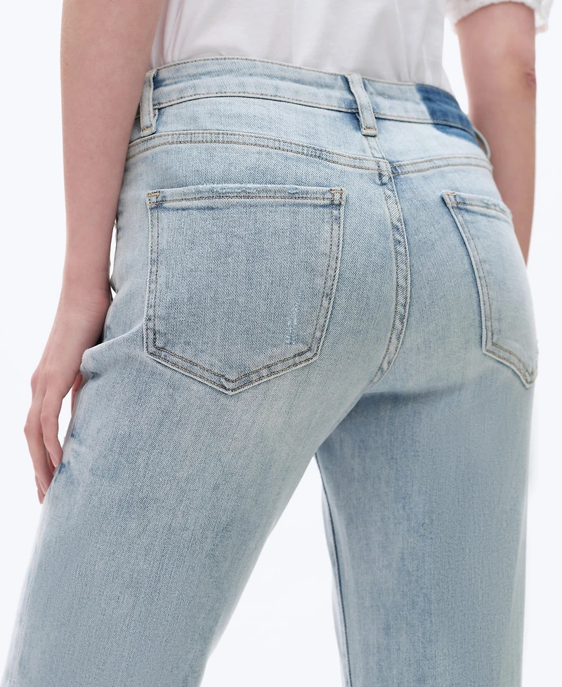 Bayeas Women's Mid-Rise Straight Cuffed Distressed Jeans