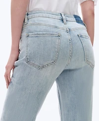 Bayeas Women's Mid-Rise Straight Cuffed Distressed Jeans