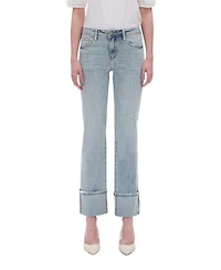 Bayeas Women's Mid-Rise Straight Cuffed Distressed Jeans